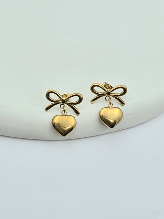 Bow & heart earrings