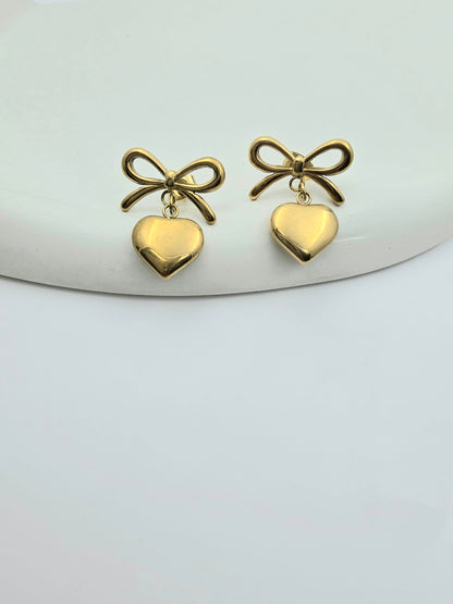 Bow & heart earrings